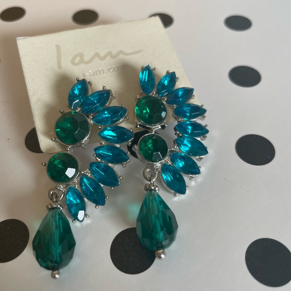 Blue green pendant unique earrings boho
